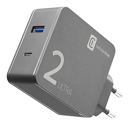 Cellularline - Caricabatterie Da Rete - Caricabatterie Per Computer Portatili Dotati Di Porta Usb-C E Smartphone, 48W E Cavo Usb-C To Usb-C