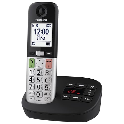 Panasonic Kx-Tgu430Exb Telefono Senza Fili Digitale Con Segreteria Telefonica, Volume Amplificato, Unità Base E 1 Auricolare, Schermo Lcd, Torcia Elet