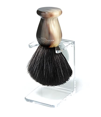 Edwin Jagger Pennello Da Barba In Fibra Sintetica E Supporto Antigoccia, Imitazione Corno Chiaro, Medio