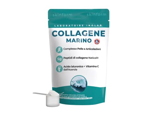Inolab Collagene Marino Con Acido Ialuronico Acerola 5225 Mg 45 Giorni/Brevetto Premium Naticol Effetti Clinicamente Dimostrati/Gusto Leggero Neutro L
