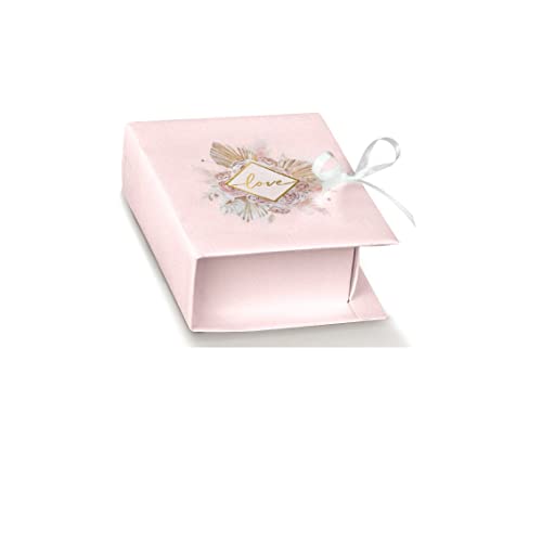 Formoso Scatola Bomboniera Tipo Libro Book Rosa Con Inserto Fiori E Scritta Love Oro 7 X 6 X H 3 Cm Set 10 Pz Art 17867C