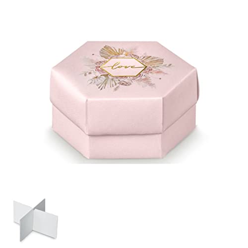 Formoso Scatola Bomboniera Tipo Esagono Rosa Con Inserto Fiori E Scritta Love Oro 11 X H 6 Cm Set 10 Pz Art 17871C