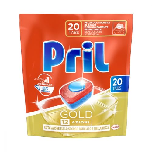 Pril Gold Tabs 10 Azioni, Detersivo Per Lavastoviglie, Pulisce A Fondo Anche I Residui Ostinati, Confezione Da 20 Tabs