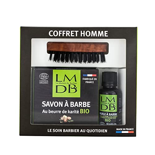 La Maison Du Barbier - Cofanetto Cura Barba - Spazzola + Olio Da Barba Ai 4 Oli Bio + Sapone Da Barba Al Burro Di Karité Bio - Ecocert Cosmos Organic