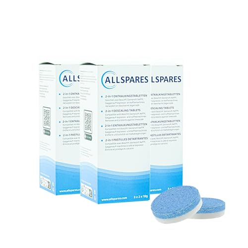 Allspares 2 In 1 Compresse Anticalcare (18 X 18 G) Adatte Per Macchine Da Caffè Bosch 311821/311975 / Tcz8002 / Siemens Neff Gaggenau 00311975 / Tz800