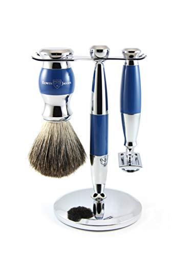 Edwin Jagger Blue Diffusion 36 Series - Set Da Barba Con Rasoio Di Sicurezza A Doppio Bordo E Spazzola In Puro Tasso