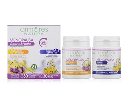 Armores Natura Integratori Alimentari, Menopausa Giorno & Notte, Integratore Menopausa Azione 24H, 30 Compresse Giorno + 30 Compresse Notte, Senza Glu