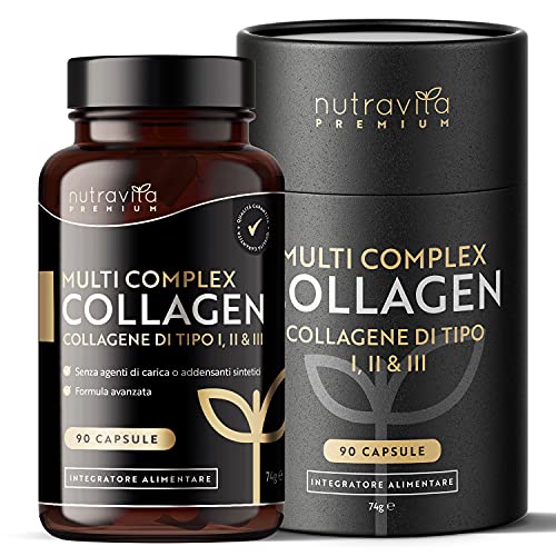 Premium Collagene Complex Con Acido Ialuronico - Collagene Di Tipo I, Ii, Iii - Include Collagene Marino, Curcuma E Aloe Vera - Formula Avanzata - 90