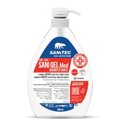 Sanitec, Sani Gel Med, Disinfettante Mani A Base Di Alcol Senza Risciacquo, Disinfettante Idroalcolico Che Elimina Il 99,9% Dei Batteri, Ideale In Qua