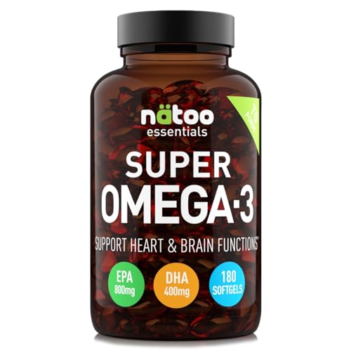 Nätoo Super Omega 3 1500Mg - Olio Di Pesce Per Il Benessere Di Cuore, Cervello E Vista - Integratori Con Olio Di Pesce Alto Dosaggio Omega - 3 Con Vit