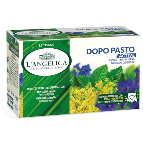 L'Angelica, 1 Astuccio Da 18 Filtri Di Tisane Dopo Pasto Active, Infuso Funzionale Digestivo Con Genziana Finocchio E Menta, Per Favorire La Digestion
