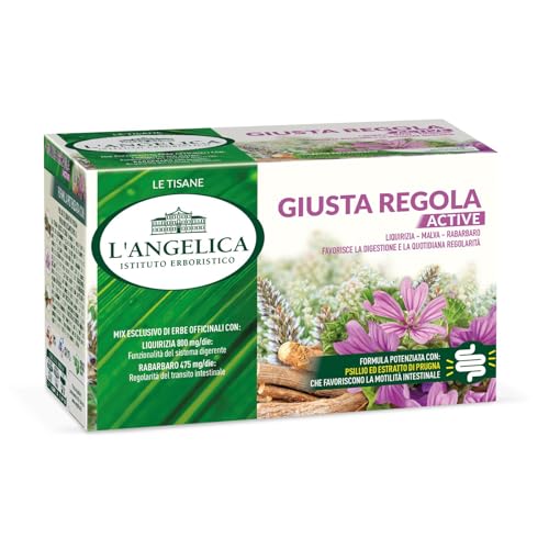L'Angelica, 1 Astuccio Da 18 Filtri Di Tisane Giusta Regola Active, Infuso Funzionale Con Liquirizia Malva E Rabarbaro, Per Il Benessere Intestinale