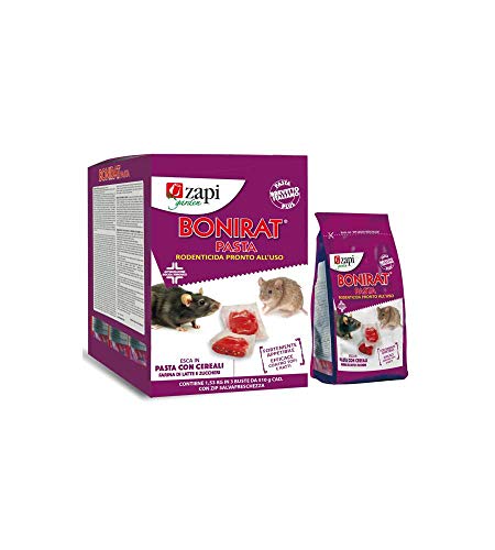 Zapi Garden | Bonirat Pasta, Rodenticida Pronto All'Uso, Efficace Contro Topi E Ratti, Con Cereali, Farina Di Latte E Zuccheri, 3 Buste Zip Salvafresc
