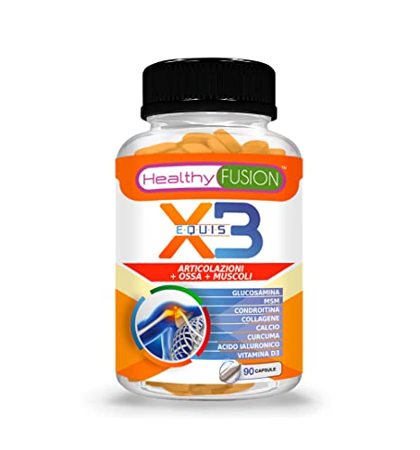 Healthy Fusion X3 Curcuma Con Glucosamina, Condroitina E Collagene | Potente Anti-Infiammatorio E Antidolorifico Naturale | Elimina I Dolori Muscolari