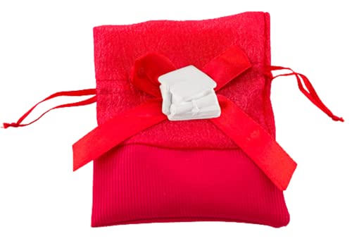Puntocasastore 12 Pz Sacchetto Raso Con Gesso Tocco Laurea Rosso 10X12 Cm Bomboniera Portaconfetti Laurea