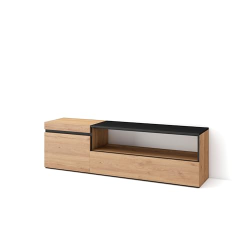 Skraut Home | Mobile Tv Soggiorno | Ampio Spazio A Disposizione | 150X45X35Cm | Per Tv Fino A 65" | Mobile Soggiorno | Stile Moderno | Rovere E Nero