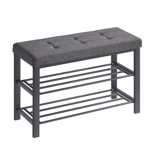 Songmics Shoe Bench, 3-Tier Rack For Entryway, 80 * 31 * 49Cm, Dark Gray And Black Lbs57Gyz