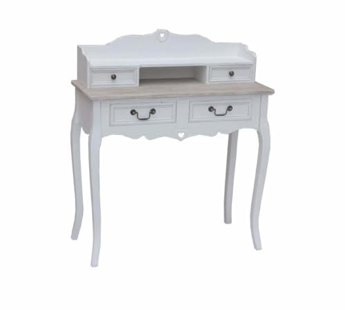 Milani Home Scrittoio Con 4 Cassetti 87 X 38 X 103 Per Interno Sala Da Pranzo Salotto Cucina Ufficio Arte Povera Massello