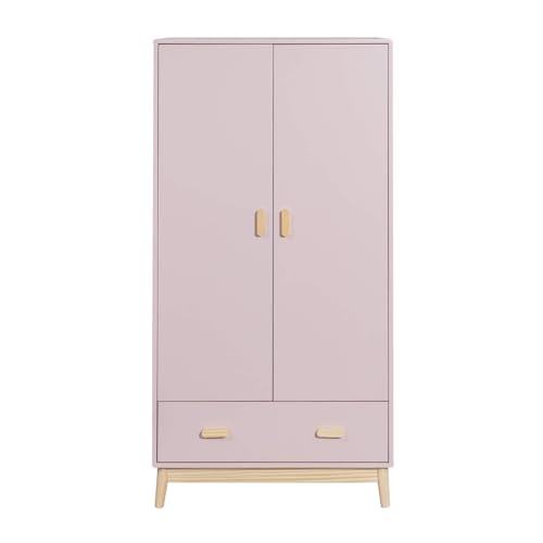 Rebecca Mobili Armadio Per Bambini, Guardaroba Compatto, Rosa Marrone, Mdf Pino, Con 1 Cassetto 2 Ante, Salvaspazio - Misure Hxlxp: 175 X 80 X 55 Cm -