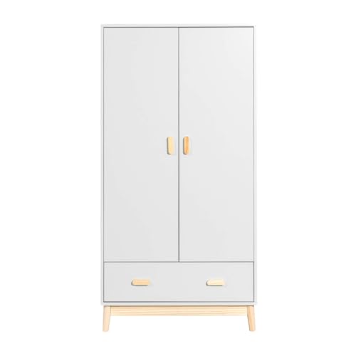 Rebecca Mobili Guardaroba Per Bambini, Armadio Da Cameretta, Bianco Marrone, Mdf Pino, Stile Scandinavo, Con 1 Cassetto 2 Ante - Misure Hxlxp: 175 X 8