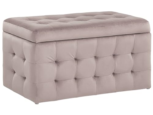 Pouf Cassapanca Imbottito In Velluto Rosa Stile Chesterfield