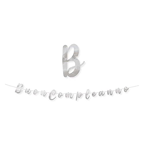 Festone Scritta Buon Compleanno Argento 300 X 15 Cm Banner Festa Party