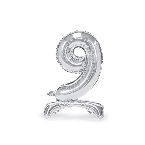 Palloncino Foil Mylar Con Base Numero 9 Argento 70 Cm