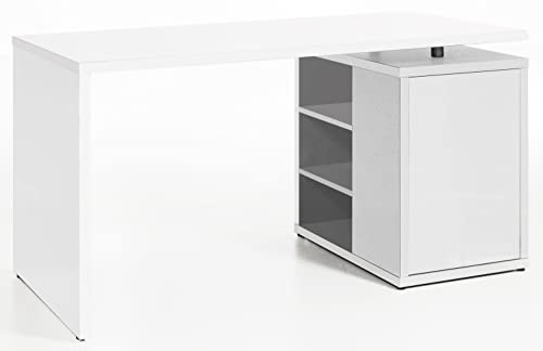 Möbel Akut Scrivania Core - Scrivania Da Ufficio, 140 X 69 Cm, Colore: Bianco Lucido