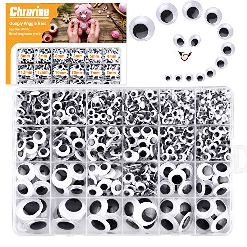 Chrorine 1860 Pezzi Occhietti Adesivi Di Plastica,Occhi Per Pupazzi Mulit Per Decorazioni Fai Da Te Scrapbooking (Bianco E Nero)