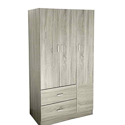 Gicos Armadio In Legno 3 Ante 2 Cassetti 90X42Xh180Cm Rovere Arredamento Casa 4883/170