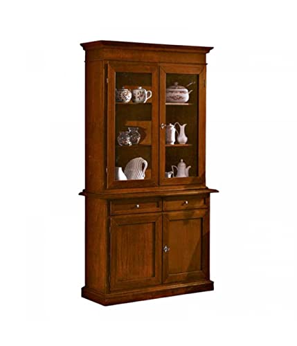 Mobili2G Mobili 2G - Credenza Vetrina In Legno Noce Arte Povera 103X42X210 H (383)