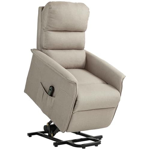 Homcom Poltrona Alzapersona Elettrica Reclinabile Con Poggiapiedi, Poltrona Relax Con Telecomando E Tasca, Beige