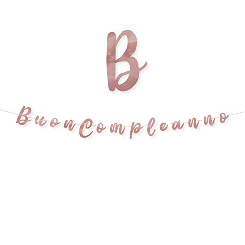 Festone Scritta Buon Compleanno Rosa Gold | Striscione Banner Per Party Festa Compleanno | Decorazione X Auguri Metal Ideale Per Compleanni Importanti