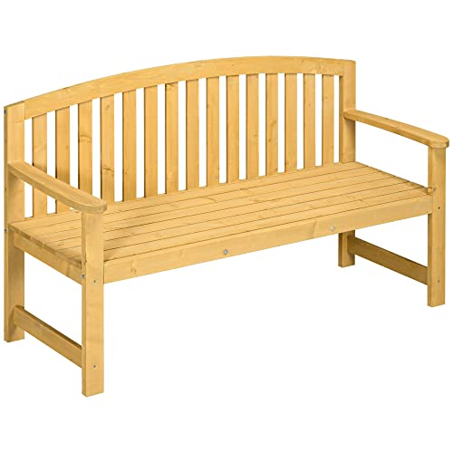Outsunny Panchina Da Giardino 2 Posti Con Seduta E Schienale A Doghe, Panchina In Legno Di Abete, 143X51X85 Cm, Color Legno
