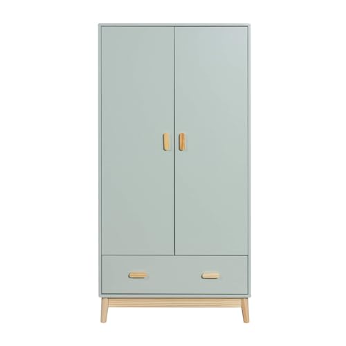 Rebecca Mobili Armadio Per Bambini, Guardaroba Salvaspazio, Verde Acqua Marrone, Mdf Pino, Con 1 Cassetto 2 Ante, Per Cameretta Montessoriana - Misure