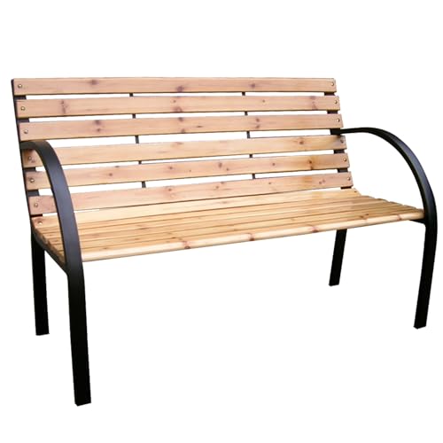 Marvin Panchina Da Giardino Con Doghe In Legno Naturale E Metallo, Panca Per Esterno Balcone Terrazzo Con Schienale Braccioli Antracite