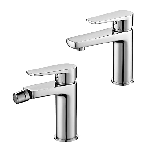 Inbagno Set 2 Rubinetti Miscelatori Lavabo E Bidet Completo Di Piletta, In Ottone Cromato, Serie Erika (Set Lavabo E Bidet)