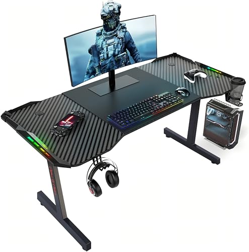 Cybert Scrivania Da Gaming Con Led, Scrivania Da Gioco 120 X 60 Cm, Scrivania Da Gioco Ergonomica, Scrivania Per Lavoro, Tavolo Gaming Pc, Supporto Pe