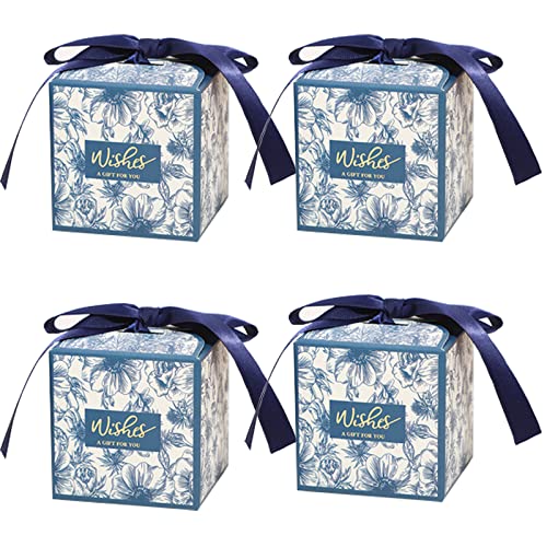 Scatole Quadrate Per Bomboniere, 50Pz Piccole Per Regalo Caramelle Azzurri Con Nastro, Di Carta, Per Matrimonio Fidanzamento Compleanni Feste Natale,