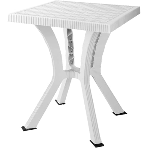 Tavolino Da Giardino Quadrato Cm 60 X 60 X 70 H In Resina Effetto Intrecciato Colore Bianco - Rigol-Elite Bia