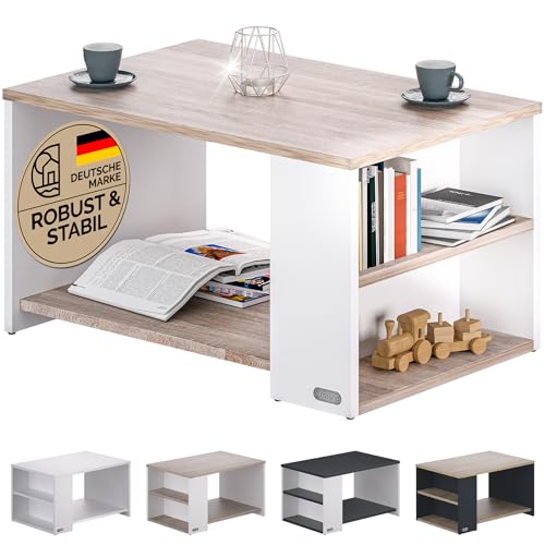 Casaria® Tavolino Divano Da Caffè Con Ripiano 2 Scomparti 90X59X48Cm In Legno Carico Max 50Kg Tavolo Basso Soggiorno Salotto