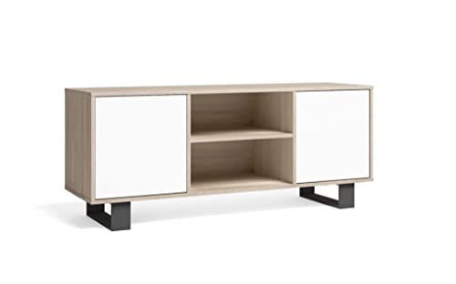 Skraut Home Tv-140 Wind Roble-Blanco Tall Mobile Tv Per Soggiorno E Sala Da Pranzo, 140X40X57Cm