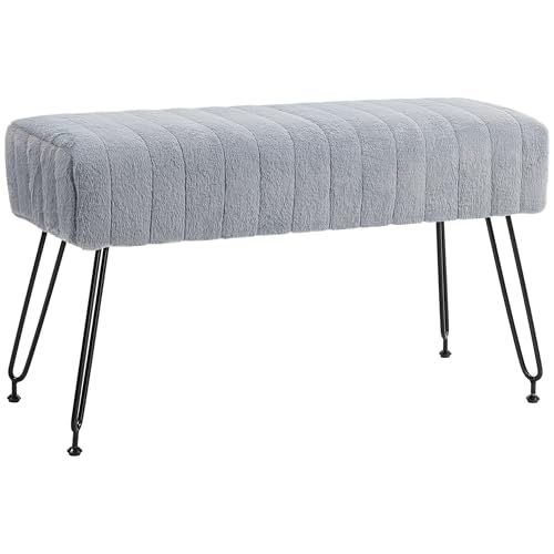 Homcom Panca Fondo Letto Imbottita In Finta Pelle E Legno, Panca Da Ingresso Con Gambe In Metallo, 82X30X47 Cm, Grigia E Nera