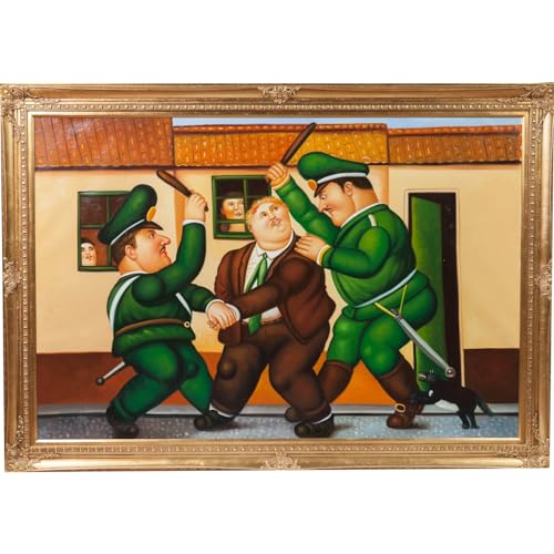 Biscottini Dipinto A Mano Olio Su Tela Con Cornice In Legno Finitura Foglia Oro 205.5X3X144.5 Cm