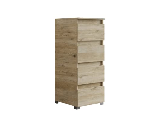 Mama Store Cassettiera 40 Cm 4 Cassetti, Quercia Naturale, L.42 X P.44 X H.103 Cm