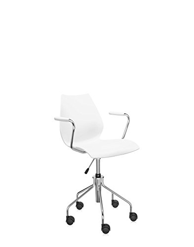 Kartell Maui Poltroncina Con Braccioli Girevole, Con Braccioli E Ruote, Bianco Zinco, Standard