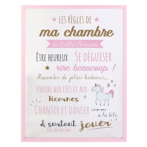 Home Deco Kids Cornice Cameretta, Motivo: Le Regole Della Camera Dei Bambini, Oggetto Decorativo, Legno-Mdf, Trasparente-Rosa-Oro-Grigio Scuro-Rosa Po