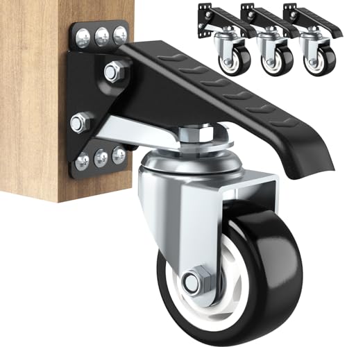 Solejazz Kit Ruote Per Banco Da Lavoro 400Kg Ruota Per Banco Da Lavoro Retrattile Per Impieghi Gravosi Ruote In Uretano Con Telaio In Acciaio, Schema 