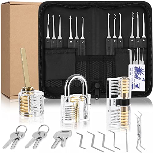 Set Fabbro,Set Grimaldelli Da 34 Pezzi,Grimaldelli Professionali Con 3 Trasparente Serratura Lucchettogrimaldelli, Strumenti Di Estrattore Per Fabbro