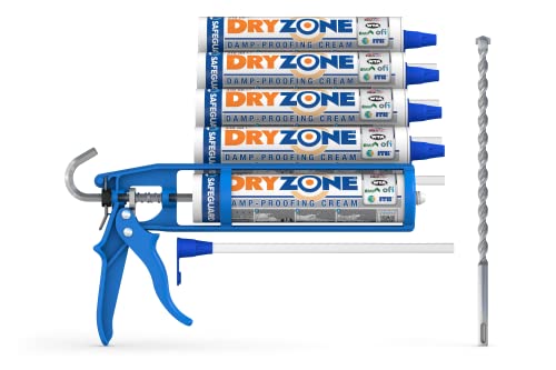 Dryzone Crema Antiumidità Kit + Punta + Pistola. Trattamento Per Risolvere L'Umidità Di Risalita (Copertura Di 7,8 Metri)